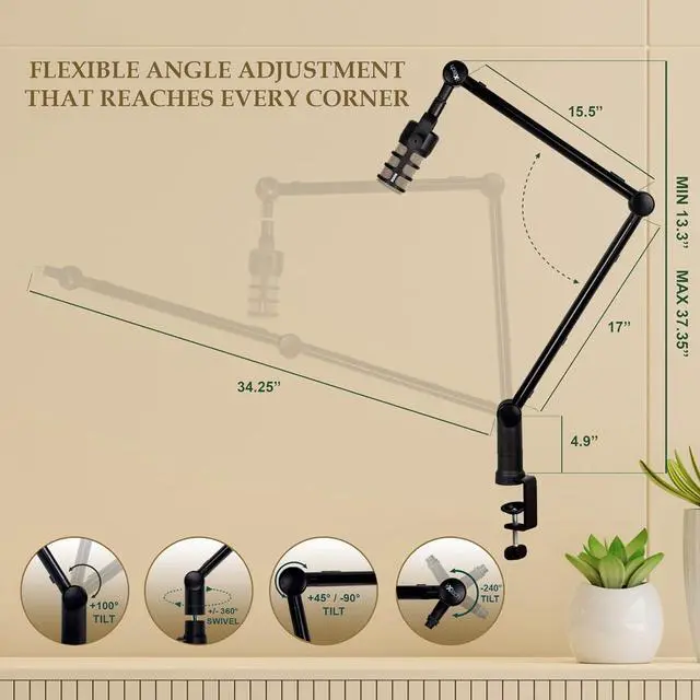 Alt view image 5 of 7 - IXTECH Microphone Boom Arm with Desk Mount, 360° Rotatable, Adjustable and Foldable Scissor Mounting for Podcast, Video Gaming, Radio and Studio Audio, Sturdy and Universal - Elegance Model