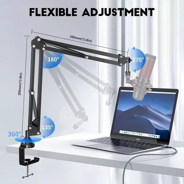 Alt view image 4 of 7 - Microphone Arm,Aokeo AK-35 Microphone Desk Stand-Microphone Suspension Boom Scissor Arm Stand For Blue Yeti,Blue Snowball iCE,QuadCast,Elgato
