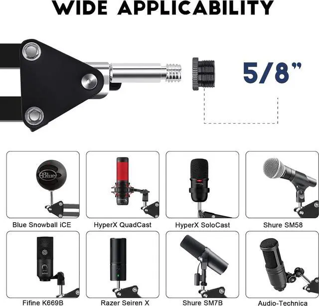 Alt view image 6 of 7 - Microphone Arm,Aokeo AK-35 Microphone Desk Stand-Microphone Suspension Boom Scissor Arm Stand For Blue Yeti,Blue Snowball iCE,QuadCast,Elgato