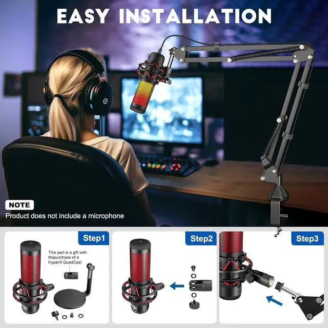 Alt view image 2 of 7 - Microphone Arm,Aokeo AK-35 Microphone Desk Stand-Microphone Suspension Boom Scissor Arm Stand For Blue Yeti,Blue Snowball iCE,QuadCast,Elgato