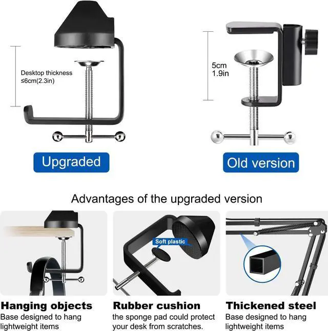 Alt view image 5 of 7 - Microphone Arm,Aokeo AK-35 Microphone Desk Stand-Microphone Suspension Boom Scissor Arm Stand For Blue Yeti,Blue Snowball iCE,QuadCast,Elgato
