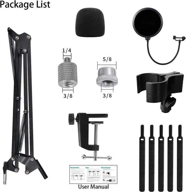 Alt view image 4 of 7 - Microphone Stand for Blue Yeti, HyperX QuadCast, Yeti Nano, Snowball and Other Mic, Adjustable Suspension Boom Arm Desk Stand with 3/8"to 5/8" 1/4" Screw, Pop Filter, Mic Clip Holder, Cable Ties
