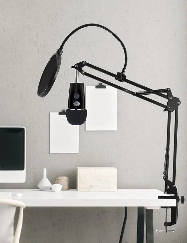Alt view image 3 of 7 - Microphone Stand for Blue Yeti, HyperX QuadCast, Yeti Nano, Snowball and Other Mic, Adjustable Suspension Boom Arm Desk Stand with 3/8"to 5/8" 1/4" Screw, Pop Filter, Mic Clip Holder, Cable Ties