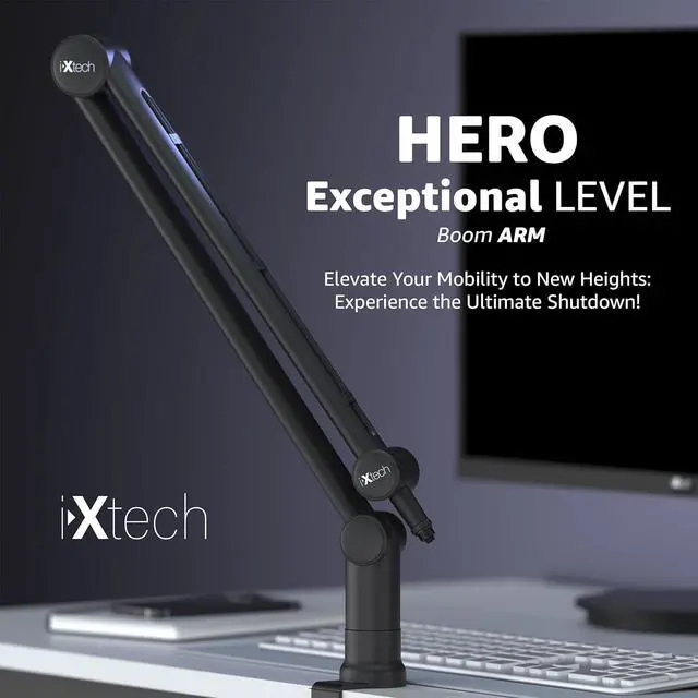 Alt view image 5 of 7 - IXTECH Boom Arm - Adjustable 360° Rotatable Microphone Arm - Sturdy Stainless Steel Mic Arm Desk, Table Stand - Foldable Scissor Arm - Stable Microphone Mount Arms for Radio Studio, Podcast, Gaming