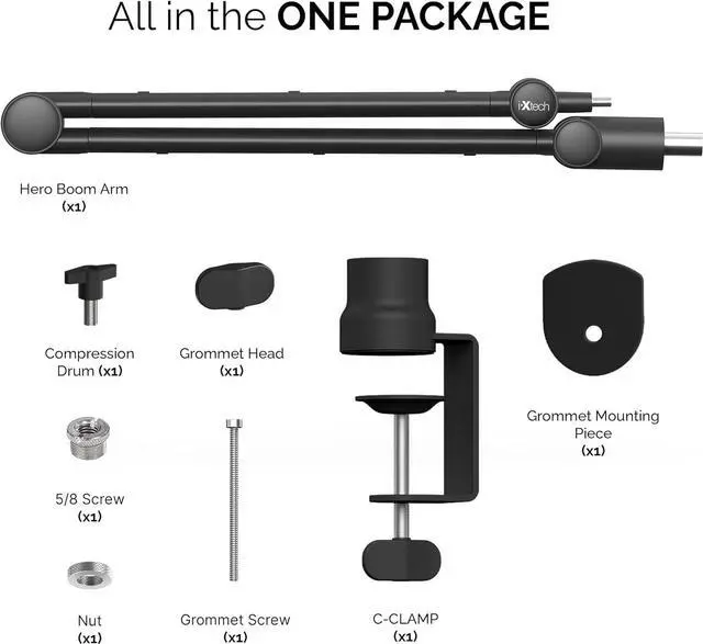 Alt view image 2 of 7 - IXTECH Boom Arm - Adjustable 360° Rotatable Microphone Arm - Sturdy Stainless Steel Mic Arm Desk, Table Stand - Foldable Scissor Arm - Stable Microphone Mount Arms for Radio Studio, Podcast, Gaming