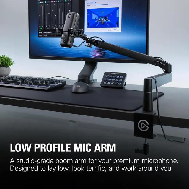Alt view image 3 of 5 - Elgato Wave Mic Arm LP - Premium Low Profile Microphone Arm with Cable Management Channels, Desk Clamp, Versatile Mounting and Fully Adjustable, perfect for Podcast, Streaming, Gaming, Home Office