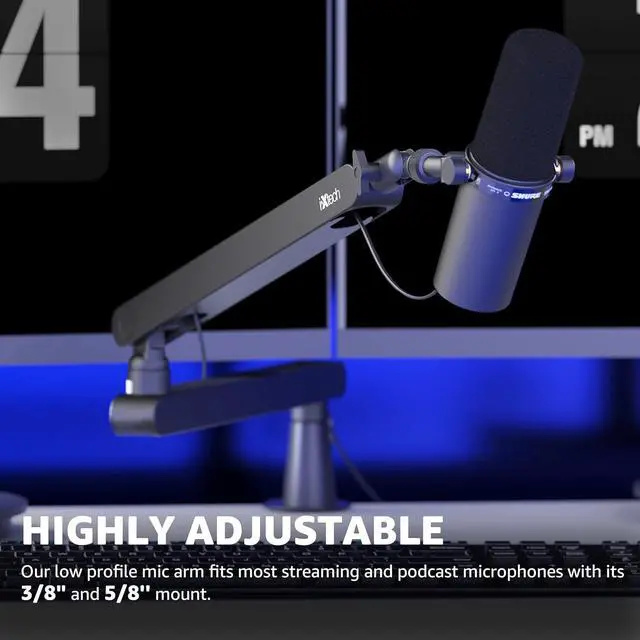 Alt view image 7 of 7 - IXTECH Mic Arm Desk Mount, Low Profile Boom Arm, Adjustable Microphone Arm with Detachable Rise Column and Built-In Cable Management, 360° Swivel Mic Boom Arm for Streaming and Recording LIZARD Model.