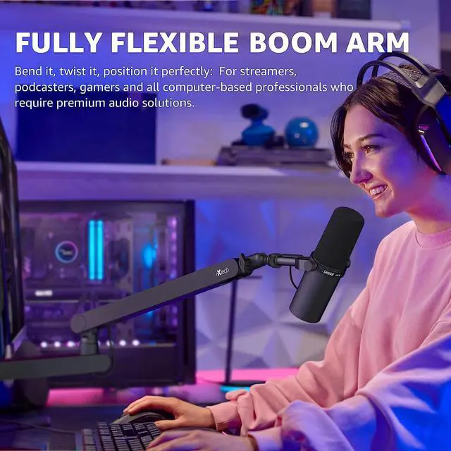 Alt view image 3 of 7 - IXTECH Mic Arm Desk Mount, Low Profile Boom Arm, Adjustable Microphone Arm with Detachable Rise Column and Built-In Cable Management, 360° Swivel Mic Boom Arm for Streaming and Recording LIZARD Model.