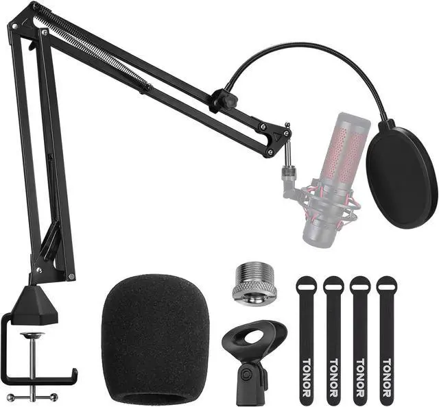 Main image of Microphone Arm Stand, TONOR Adjustable Suspension Boom Scissor Mic Stand with Pop Filter, 3/8" to 5/8" Adapter, Mic Clip, Upgraded Heavy Duty Clamp Compatible With Blue Yeti Nano Snowball Ice(T20)