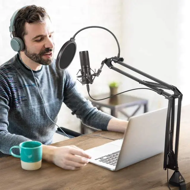 Alt view image 7 of 7 - Microphone Arm Stand, TONOR Adjustable Suspension Boom Scissor Mic Stand with Pop Filter, 3/8" to 5/8" Adapter, Mic Clip, Upgraded Heavy Duty Clamp Compatible With Blue Yeti Nano Snowball Ice(T20)