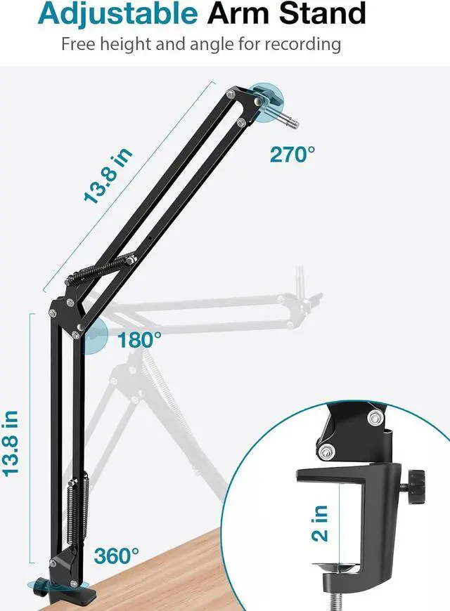 Alt view image 4 of 7 - InnoGear Microphone Arm, Upgraded Mic Arm Microphone Stand Boom Suspension Stand with 3/8" to 5/8" Screw Adapter Clip for Blue Yeti Snowball, HyperX QuadCast SoloCast, Yeti x and other Mic, Medium