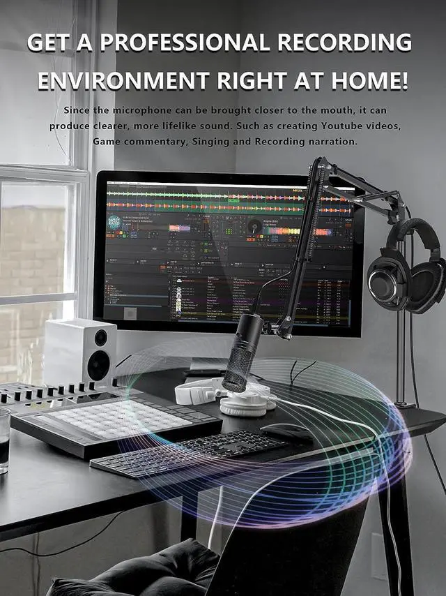 Alt view image 2 of 7 - CACENCAN Boom Arm, 360° Rotatable Microphone Stand with Desk Mount, Foldable Desk Mic Arm with 3/8'' to 5/8'' Screw Adapter, Microphone Arm for Live Streaming, Gaming, Podcasting[15 Inch Heightened]