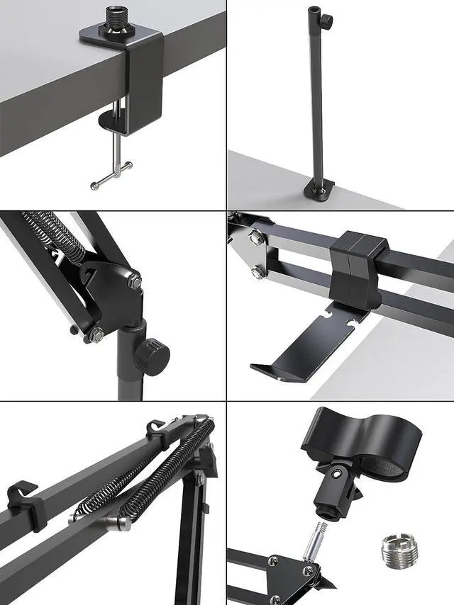Alt view image 3 of 7 - CACENCAN Boom Arm, 360° Rotatable Microphone Stand with Desk Mount, Foldable Desk Mic Arm with 3/8'' to 5/8'' Screw Adapter, Microphone Arm for Live Streaming, Gaming, Podcasting[15 Inch Heightened]