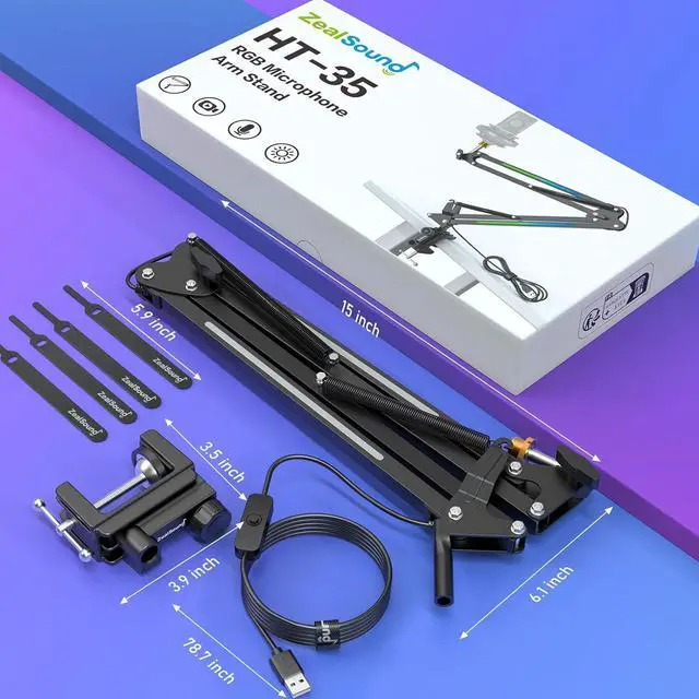 Alt view image 4 of 7 - ZealSound Microphone Boom Arm Stand,Mic Arm Desk with RGB Light for QuadCast/Blue Yeti/Snowball/Shure SM7B/Rode NT1/Elgato,Rotatable Suspension Boom Scissor Stand for Gaming Streaming Podcast YouTube