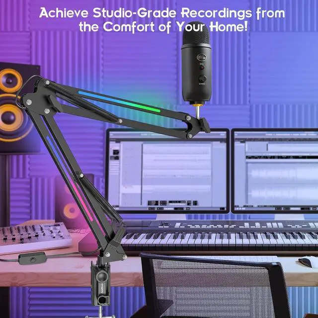 Alt view image 2 of 7 - ZealSound Microphone Boom Arm Stand,Mic Arm Desk with RGB Light for QuadCast/Blue Yeti/Snowball/Shure SM7B/Rode NT1/Elgato,Rotatable Suspension Boom Scissor Stand for Gaming Streaming Podcast YouTube