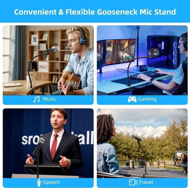 Alt view image 5 of 7 - Prizmora Microphone Arm Stand Long 20.5'' Sturdy Gooseneck Mic Stand Adjustable Microphone Arm Stand Mic Holder Flexible STIFF Mike Stand Black Compact Mic Arm for Desk Traveling