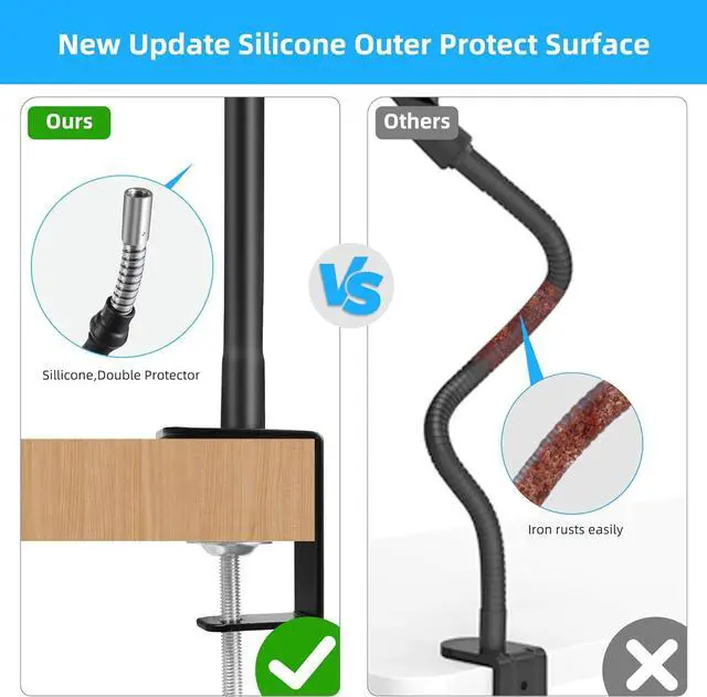 Alt view image 3 of 7 - Prizmora Microphone Arm Stand Long 20.5'' Sturdy Gooseneck Mic Stand Adjustable Microphone Arm Stand Mic Holder Flexible STIFF Mike Stand Black Compact Mic Arm for Desk Traveling