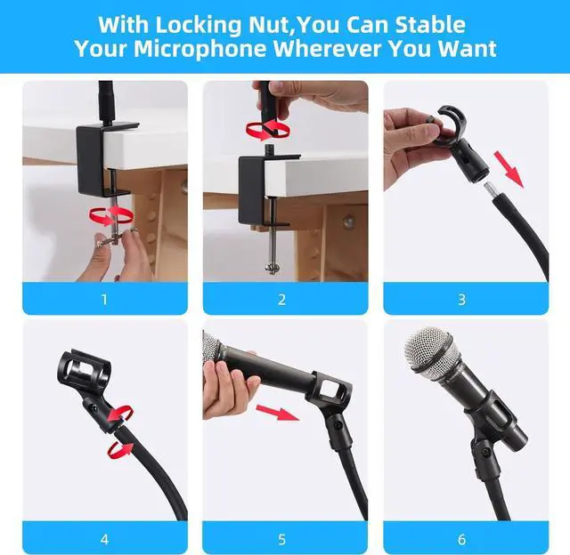 Alt view image 7 of 7 - Prizmora Microphone Arm Stand Long 20.5'' Sturdy Gooseneck Mic Stand Adjustable Microphone Arm Stand Mic Holder Flexible STIFF Mike Stand Black Compact Mic Arm for Desk Traveling