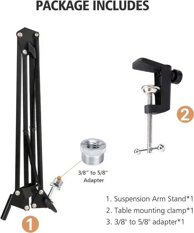 Alt view image 6 of 7 - SUNMON QuadCast Boom Arm Mic Stand, Adjustable Mic Arm with 3/8 to 5/8 Adapter, Metal Microphone Stand Desk for HyperX QuadCast, QuadCast S, Blue Yeti