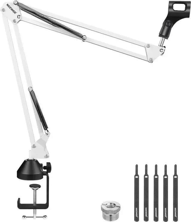 Main image of NEEWER Microphone Arm Stand, Suspension Boom Scissor Mic Arm Stand with 3/8" to 5/8" Screw and Cable Ties Compatible with Blue Yeti Snowball Yeti X Quadcast, etc. Max Load 3.3lb/1.5kg (White)