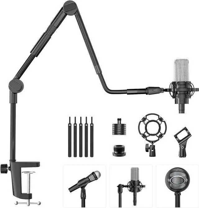 Main image of Microphone Stand, 37" Adjustable Gooseneck Mic Boom Arm with 5/8" & 1/4" Adapter, Shock Mount, Mic Clip Holder, Max Load 3LB Desk Mount Suspension Boom for Blue Yeti Nano Snowball Ice and Other Mics