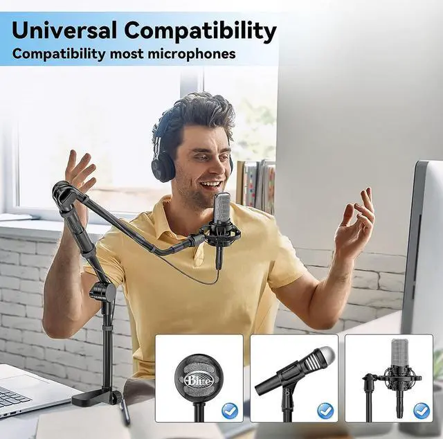 Alt view image 4 of 7 - Microphone Stand, 37" Adjustable Gooseneck Mic Boom Arm with 5/8" & 1/4" Adapter, Shock Mount, Mic Clip Holder, Max Load 3LB Desk Mount Suspension Boom for Blue Yeti Nano Snowball Ice and Other Mics