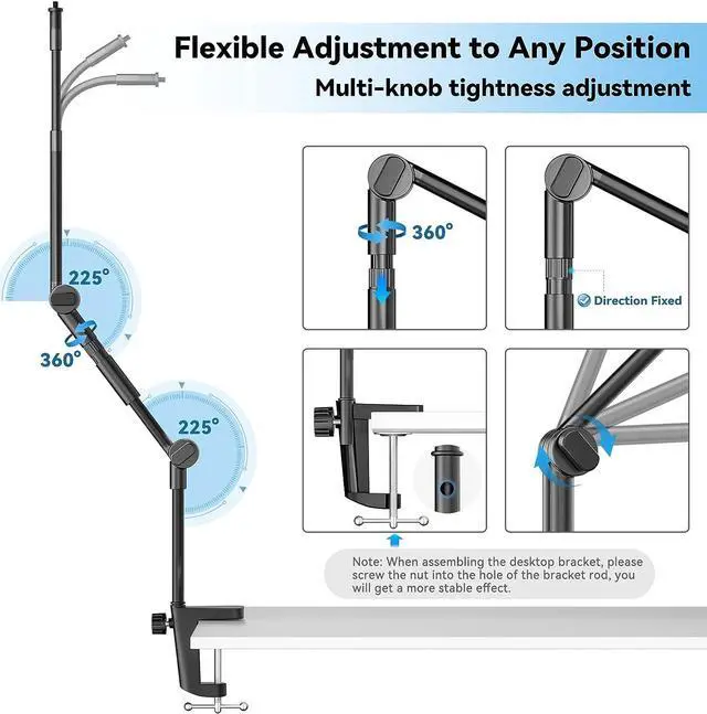 Alt view image 2 of 7 - Microphone Stand, 37" Adjustable Gooseneck Mic Boom Arm with 5/8" & 1/4" Adapter, Shock Mount, Mic Clip Holder, Max Load 3LB Desk Mount Suspension Boom for Blue Yeti Nano Snowball Ice and Other Mics