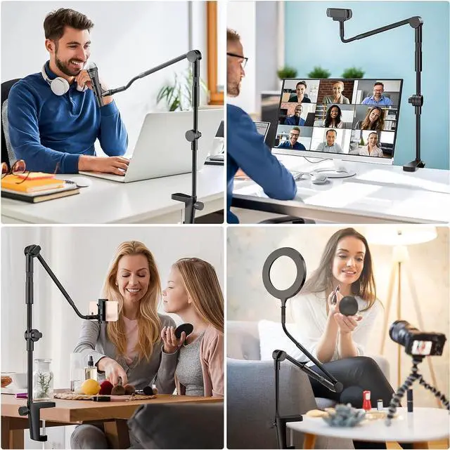 Alt view image 3 of 7 - Microphone Stand, 37" Adjustable Gooseneck Mic Boom Arm with 5/8" & 1/4" Adapter, Shock Mount, Mic Clip Holder, Max Load 3LB Desk Mount Suspension Boom for Blue Yeti Nano Snowball Ice and Other Mics