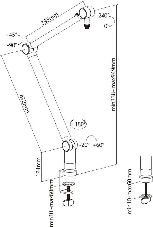 Alt view image 4 of 7 - PrimeCables Boom Arm Mic Stand for Desk Mount 360º Rotatable,Microphone Arm Stand Spring-Assisted Mic Arm 3/8to 5/8Screw Adapter Included for Broadcasting,Studio (Black)