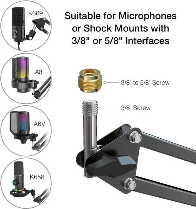 Alt view image 5 of 7 - FIFINE Microphone Arm Stand, Suspension Mic Scissor Boom Arm stand with Metal Material, 3/8" to 5/8" Adapter, Desk Clamp, for Recording, Streaming, Podcast, Video, Flexible and Durable-CS1