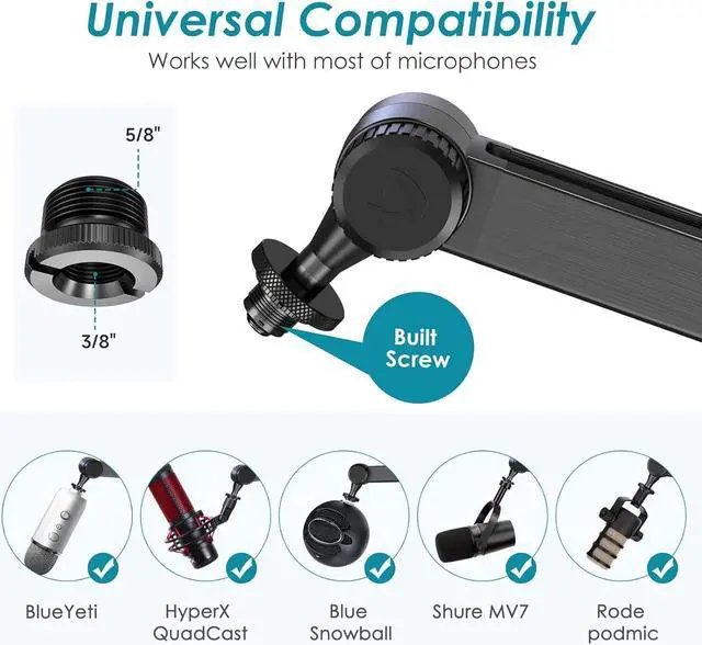 Alt view image 5 of 6 - YOUSHARES Microphone Boom Arm - Hidden Cables Premium Microphone Arm Desk Microphone Stands Compatible with Blue Yeti USB Mic and Most Microphones for Professional Studio, Podcaster, Streaming