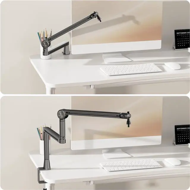 Alt view image 6 of 7 - CMTECK Microphone Boom Arm, 2 Extended Risers, Premium Low Profile Microphone with Cable Management, 360° Rotatable Boom Arm, Sturdy Aluminum Mic Desk for Blue Yeti Shure