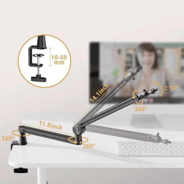 Alt view image 7 of 7 - CMTECK Microphone Boom Arm, 2 Extended Risers, Premium Low Profile Microphone with Cable Management, 360° Rotatable Boom Arm, Sturdy Aluminum Mic Desk for Blue Yeti Shure