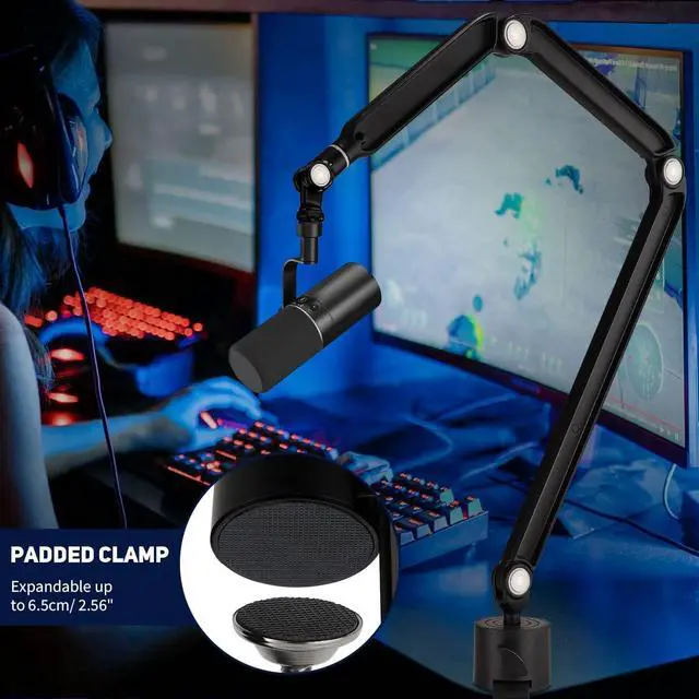 Alt view image 6 of 7 - Facmogu Black Overhead Mic Boom Arm Stand, 360° Rotatable Freely Adjustable Microphone Scissor Arm Stand with Metal Clamp, Mic Boom Arm with Desk Mount for Podcast, Video Gaming, Radio, Studio