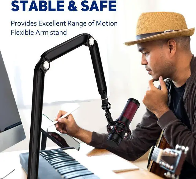 Alt view image 7 of 7 - Facmogu Black Overhead Mic Boom Arm Stand, 360° Rotatable Freely Adjustable Microphone Scissor Arm Stand with Metal Clamp, Mic Boom Arm with Desk Mount for Podcast, Video Gaming, Radio, Studio