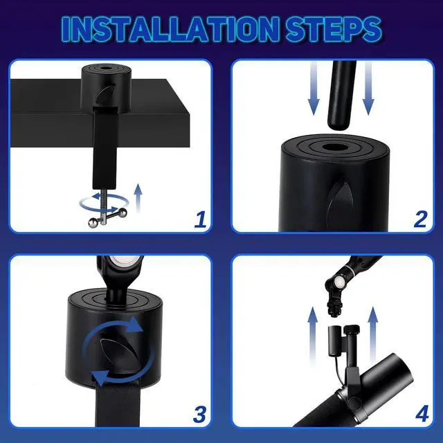 Alt view image 4 of 7 - Facmogu Black Overhead Mic Boom Arm Stand, 360° Rotatable Freely Adjustable Microphone Scissor Arm Stand with Metal Clamp, Mic Boom Arm with Desk Mount for Podcast, Video Gaming, Radio, Studio