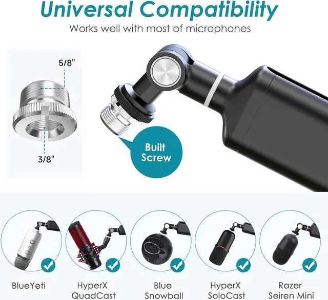 Alt view image 2 of 7 - YOUSHARES Universal Boom Arm, Upgraded Mic Arm - Sturdy Stainless Steel Mic Boom Arm for HyperX QuadCast, Blue Yeti, Rode, Razer and other Mic, Mic Stand with 5 Freely Adjustable Joints