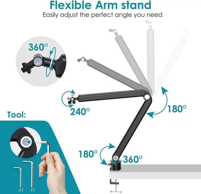 Alt view image 4 of 7 - YOUSHARES Universal Boom Arm, Upgraded Mic Arm - Sturdy Stainless Steel Mic Boom Arm for HyperX QuadCast, Blue Yeti, Rode, Razer and other Mic, Mic Stand with 5 Freely Adjustable Joints