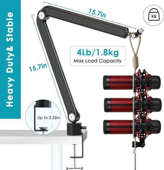 Alt view image 5 of 7 - YOUSHARES Universal Boom Arm, Upgraded Mic Arm - Sturdy Stainless Steel Mic Boom Arm for HyperX QuadCast, Blue Yeti, Rode, Razer and other Mic, Mic Stand with 5 Freely Adjustable Joints