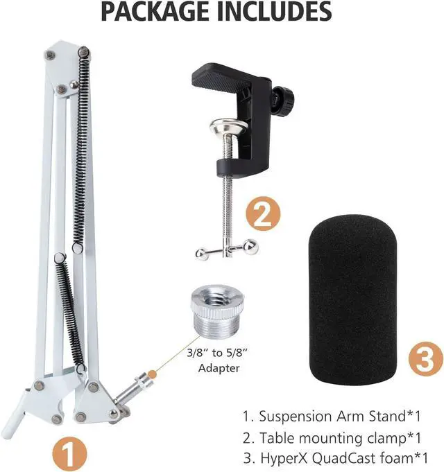 Alt view image 5 of 7 - SUNMON QuadCast Boom Arm Mic Stand with Foam Cover, Adjustable White Microphone Arm Stand for HyperX QuadCast, QuadCast S