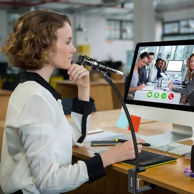 Alt view image 7 of 7 - ZealSound Microphone Stand Arm,Adjustable Gooseneck Desktop Mic Stands Holder Desk Mic Arm with Heavy Duty Desk Clamp,3/8" to 5/8" Screw,Mic Clip Holder,Boom arm,for Blue Snowball Ice Spark(13 Inch)