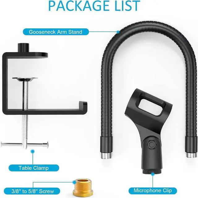 Alt view image 2 of 7 - ZealSound Microphone Stand Arm,Adjustable Gooseneck Desktop Mic Stands Holder Desk Mic Arm with Heavy Duty Desk Clamp,3/8" to 5/8" Screw,Mic Clip Holder,Boom arm,for Blue Snowball Ice Spark(13 Inch)