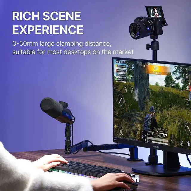 Alt view image 7 of 7 - ULANZI LS26 Low Profile Mic Arm, Aluminum 360° Rotatable Foldable Microphone Low Arm Desk Mount for Podcast/Streaming/Gaming/Radio Studio w Mic Clip 1/4" 3/8" 5/8" Screw for Most Mics