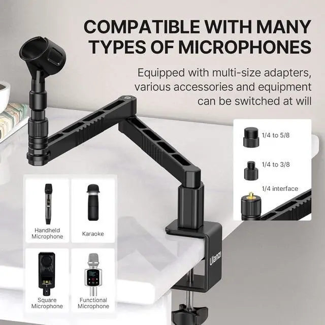 Alt view image 5 of 7 - ULANZI LS26 Low Profile Mic Arm, Aluminum 360° Rotatable Foldable Microphone Low Arm Desk Mount for Podcast/Streaming/Gaming/Radio Studio w Mic Clip 1/4" 3/8" 5/8" Screw for Most Mics