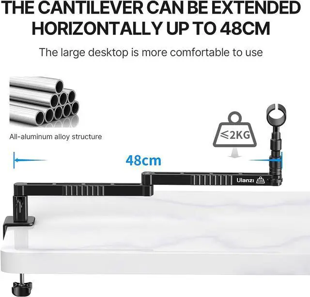 Alt view image 2 of 7 - ULANZI LS26 Low Profile Mic Arm, Aluminum 360° Rotatable Foldable Microphone Low Arm Desk Mount for Podcast/Streaming/Gaming/Radio Studio w Mic Clip 1/4" 3/8" 5/8" Screw for Most Mics