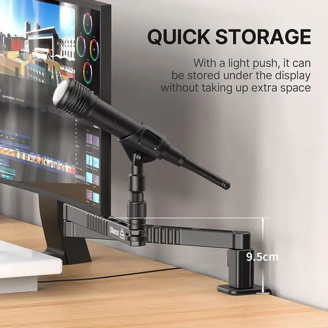 Alt view image 6 of 7 - ULANZI LS26 Low Profile Mic Arm, Aluminum 360° Rotatable Foldable Microphone Low Arm Desk Mount for Podcast/Streaming/Gaming/Radio Studio w Mic Clip 1/4" 3/8" 5/8" Screw for Most Mics