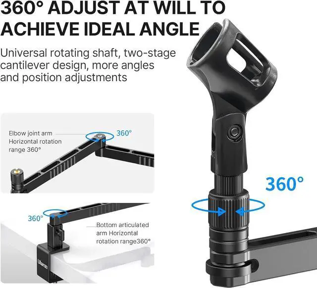Alt view image 3 of 7 - ULANZI LS26 Low Profile Mic Arm, Aluminum 360° Rotatable Foldable Microphone Low Arm Desk Mount for Podcast/Streaming/Gaming/Radio Studio w Mic Clip 1/4" 3/8" 5/8" Screw for Most Mics
