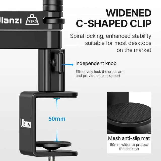 Alt view image 4 of 7 - ULANZI LS26 Low Profile Mic Arm, Aluminum 360° Rotatable Foldable Microphone Low Arm Desk Mount for Podcast/Streaming/Gaming/Radio Studio w Mic Clip 1/4" 3/8" 5/8" Screw for Most Mics