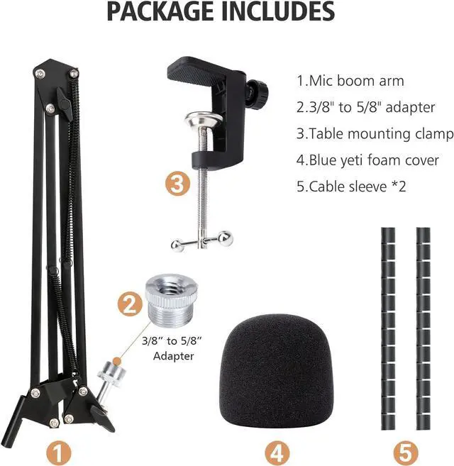 Alt view image 3 of 7 - Blue Yeti Boom Arm Mic Stand with Pop Filter, Compatible with Blue Yeti, Blue Yeti Pro USB Microphone with Cable Sleeve by SUNMON