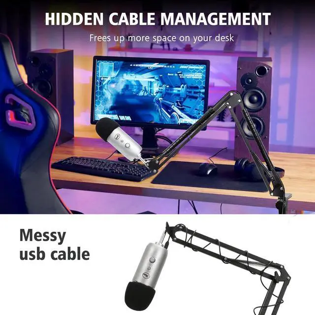 Alt view image 5 of 7 - Blue Yeti Boom Arm Mic Stand with Pop Filter, Compatible with Blue Yeti, Blue Yeti Pro USB Microphone with Cable Sleeve by SUNMON